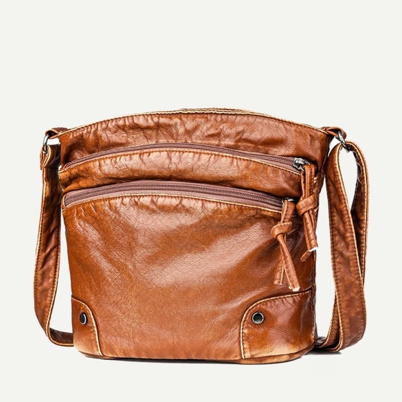 Rust Brown Vegan Leather Zipper Crossbody Bag - Picture 4 of 7